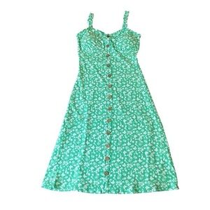 Derek Heart Green White Butterfly Pattern Button -Front Detail Midi Size M